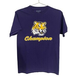 LSU Champion Tigers Footbal Purple Tiger Mascot Graphic T Shirt Men's S